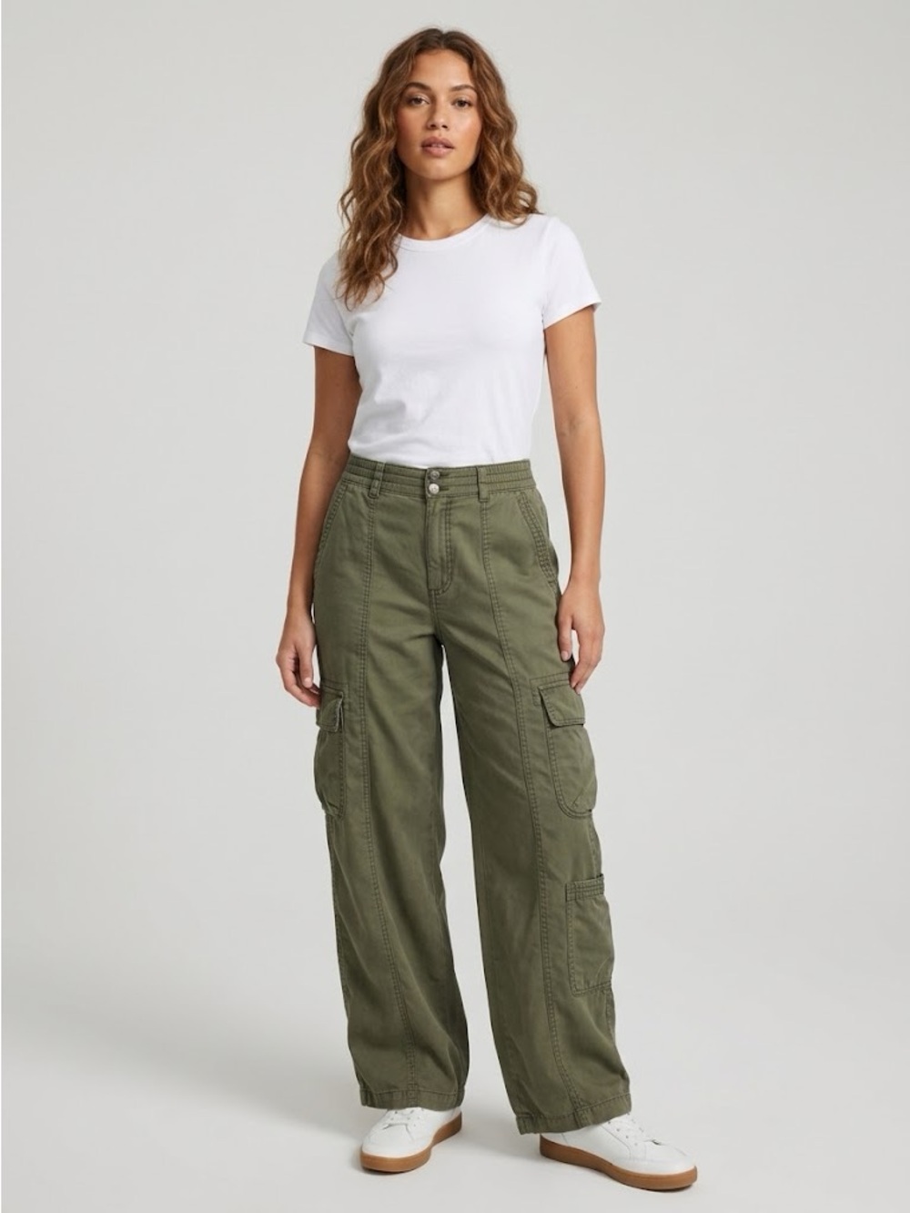 HOLLISTER High Rise Baggy Cargo Pants Olive Green Size Medium Y2K